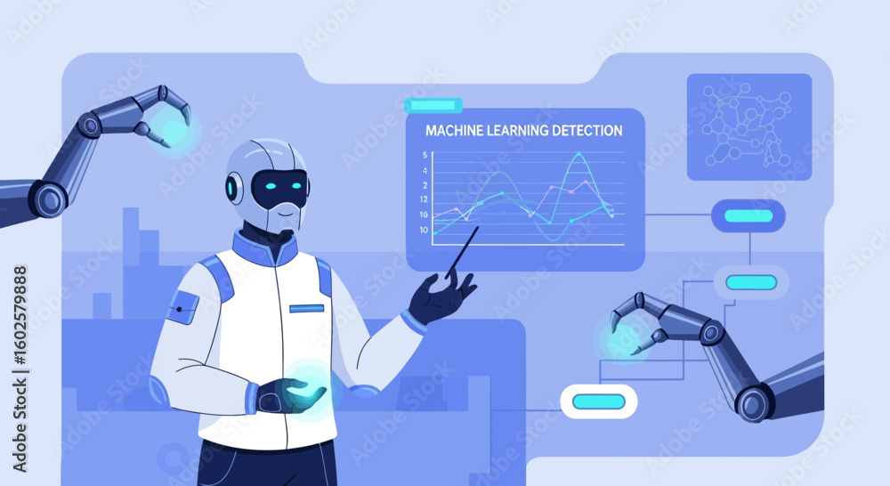 Poster artificial intelligence analyzing data with robotics and machine learning