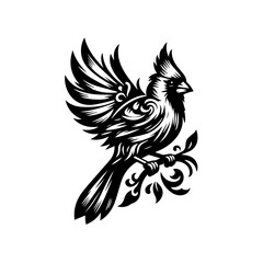 Obraz premium An ornate cardinal bird perched on a branch isolated on white background