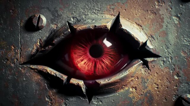 Rusty metal surface with a red eye