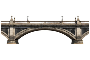 Ornate stone arch bridge with decorative railing isolated on a transparent background