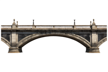 Ornate stone arch bridge with decorative railing isolated on a transparent background