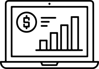 Laptop displaying financial growth chart and dollar sign symbol on screen