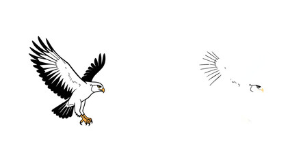 Fototapeta premium A stylized illustration of a soaring eagle, alongside a simplified, outlined version of the same bird.