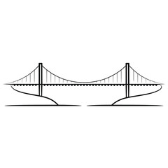 Minimalist Black and White Suspension Bridge Illustration on White Background
