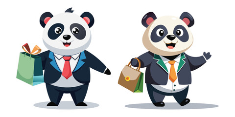 Corporate Friendly Panda Handing Out Gift Bags Vector – Charming Animal Mascot for Holiday, Corporate Events, Marketing, Promotions, Business Gifts, Branding, and Greeting Cards