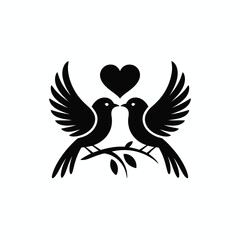 Elegant Black and White Silhouette of Two Birds in Love
