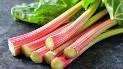 Fresh Rhubarb Stalks Arranged on a Transparent Background 