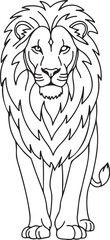 Obraz premium Line art of a standing lion looking forward, stylized body proportions,
