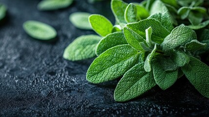 Fresh Sage Sprigs on Dark Background â€“ Culinary Herb Still Life