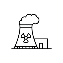 Nuclear Power Plant Icon with Smoke Minimalist Line Art Style