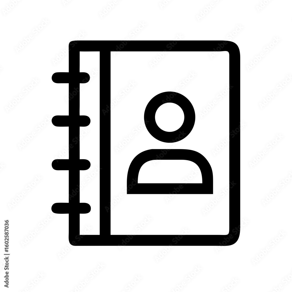 Poster Simple contact list showing user icon on cover, indicating information management. Contact list for simple organization and accessible database of names, emails, and numbers.