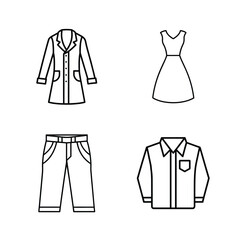 Vector illustration of a set of fashion clothing including shirts, dresses, and jackets for men and women