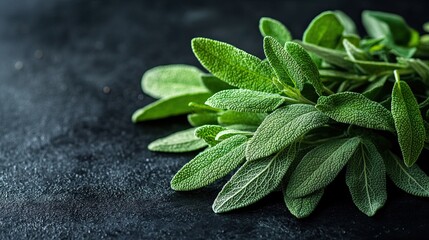 Fresh Sage Sprigs on Dark Background â€“ Culinary Herb Still Life 