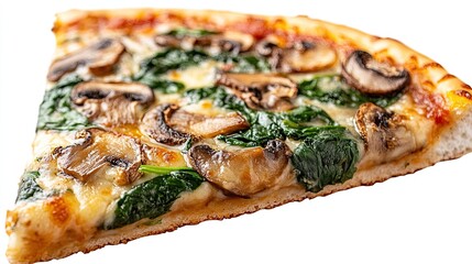 Fresh Slice of Vegetarian Pizza with Mushrooms and Spinach, Isolated on Transparent Background 