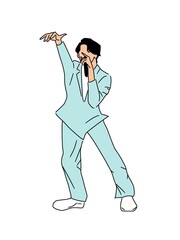 マイクを持って歌いながら踊るアーティスト