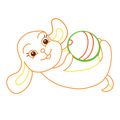 small cute dog happily playing with ball lying on back color outline