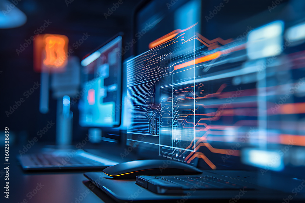Aufkleber digital circuit data flow on glowing screens technology