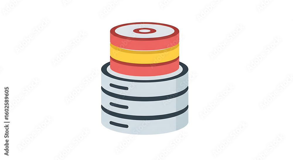 Poster An illustration of a database server with multiple layers and a red and yellow top layer