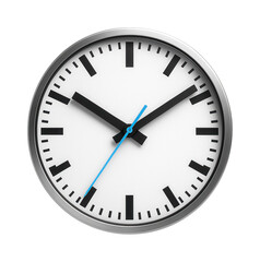 Large metro station clock with black hands and white faceplate