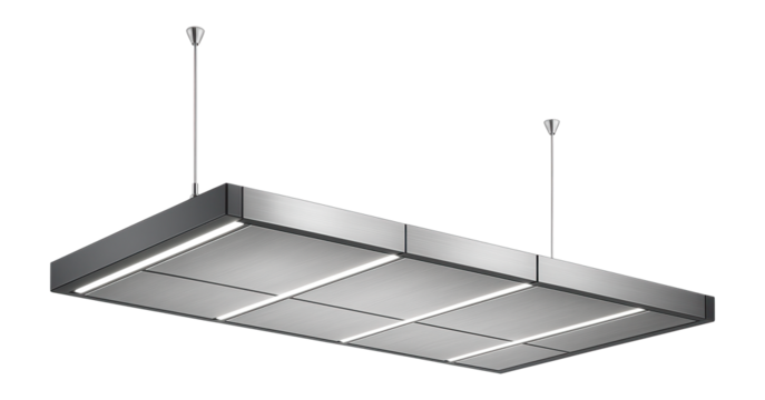 Suspended metro station ceiling with integrated LED lighting strips