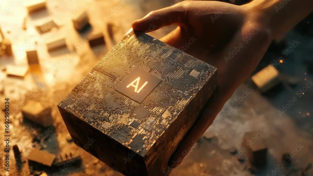 Poster box with ai chip symbolizing advanced technology and computing.
