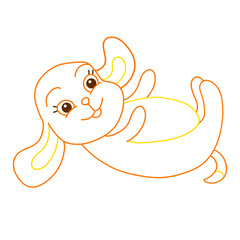 funny puppy lying on back, cute pet and relax, orange outline