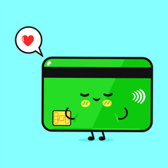 A charming credit card character expresses love, ideal for financial concepts and design.
