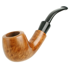 Smooth briar wood tobacco pipe with mouthpiece isolated on a transparent background