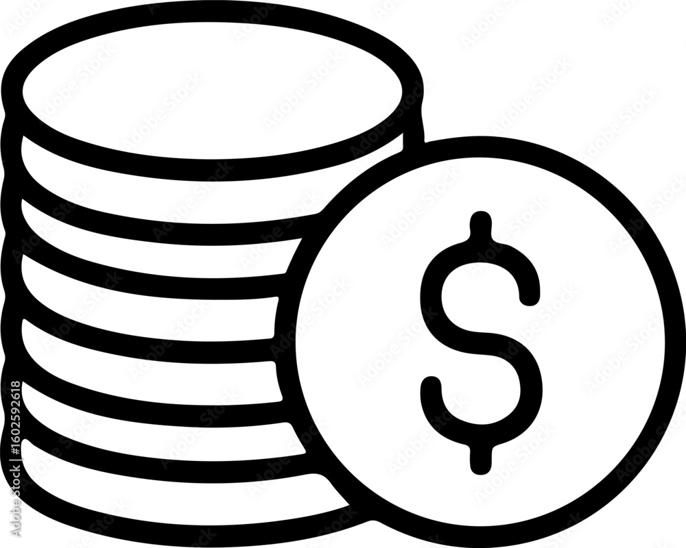 Poster simple line art icon of a stack of coins with a dollar sign