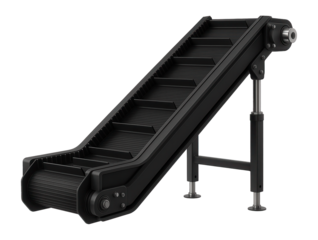 Inclined belt conveyor with cleated belts and adjustable incline for moving bulk materials in a quarry