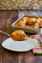 pan of homemade lasagna, close up