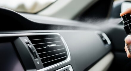 Air freshener spray in car interior with dashboard vents