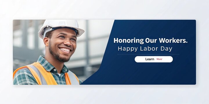 Labor Day banner with smiling African American construction worker