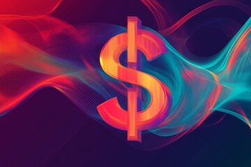 Obraz premium Abstract design featuring a dollar sign with vibrant colors and flowing lines.