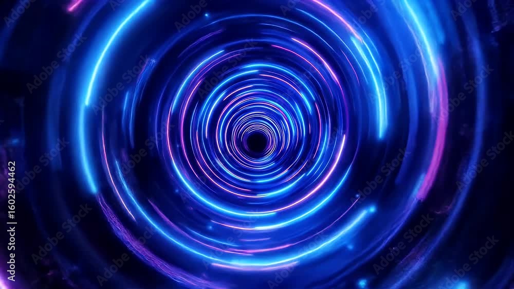 Aufkleber glowing neon rings tunnel pulsating blue loop animation for technology backgrounds
