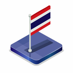 Isometric vector illustration of the Thai flag on a blue platform with a shadow against a white background