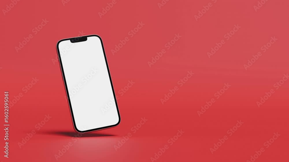 Aufkleber 3d animation of smart phone with blank white screen isolated on red backdrop, ready for ui or brandi