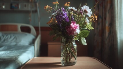 Hospital room flowers in vase