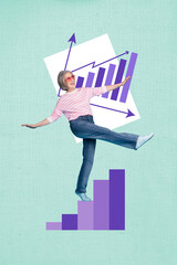 Collage of successful business person crazy excitement near growing financial chart online trading...