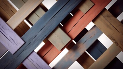 Obraz premium Abstract diagonal pattern of intersecting wood strips in earthy tones and subtle textures