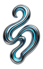 Curved metallic glyph with embedded luminescent lines, hovering above a matte surface.