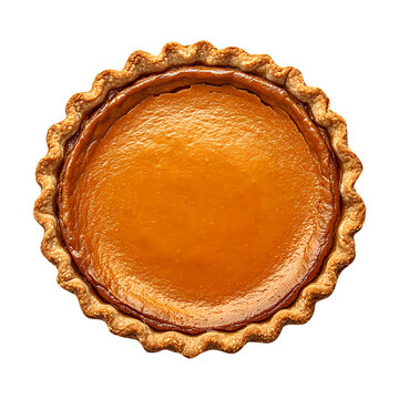 Top view of delicious thanksgiving pumpkin pie, isolated on fully transparent png background
