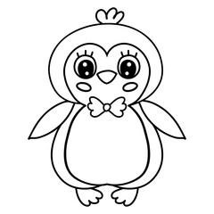 Very cute little penguin with bow tie, black outline