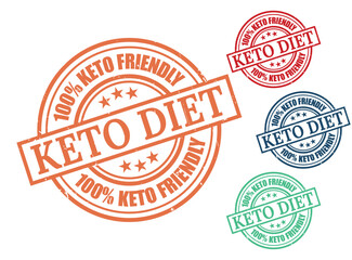 100% Keto Friendly Diet Grunge and Clean Rubber Stamp Vector Set  