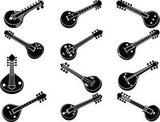 Fototapeta premium Collection of Stringed Instruments Vector Illustration Different Styles of Musical Instruments in Black and White