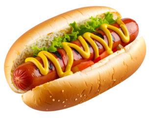 classic hotdog png grilled sausage png street food hotdog png American snack png transparent background.