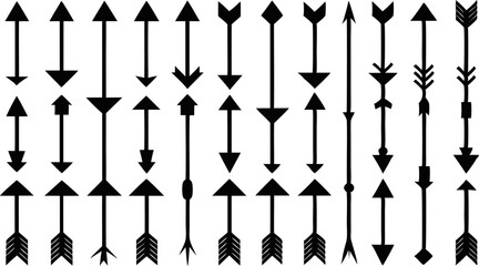 Diverse Collection of Black Arrows Pointing in Various Directions on White Background Design Elements