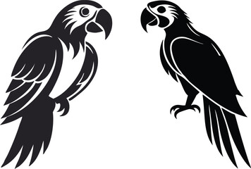 Elegant parrot vector illustration of two black silhouette parrots on a clean white background 