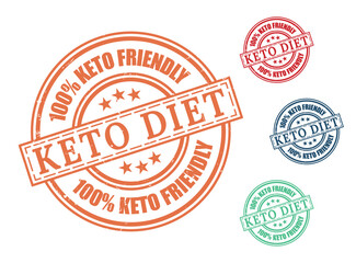Obraz premium 100% Keto Friendly Certified Stamp Vector Set, Grunge Rubber Labels for Keto Food 