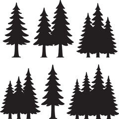 Pine Tree Silhouettes, Evergreen Forest Shapes, Nature Graphics Elements Set